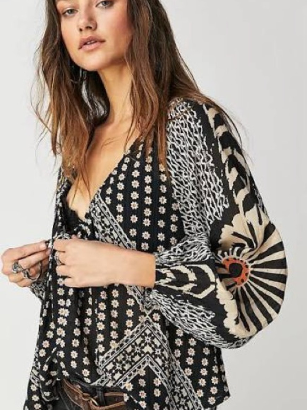 NWT FREE PEOPLE ELENA PRINTED TOP MSRP 128 oversized - Picture 2 of 2